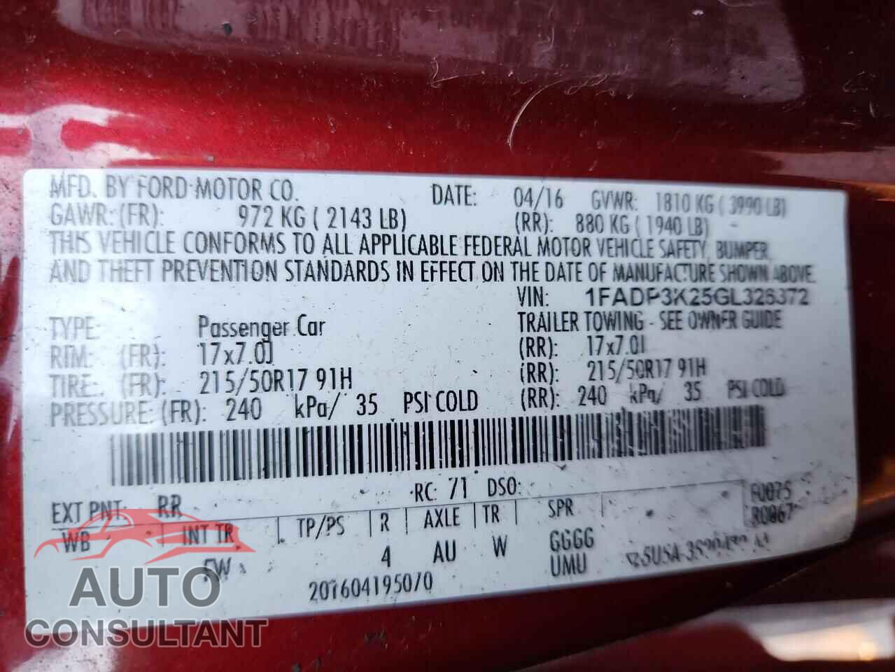 FORD FOCUS 2016 - 1FADP3K25GL326372