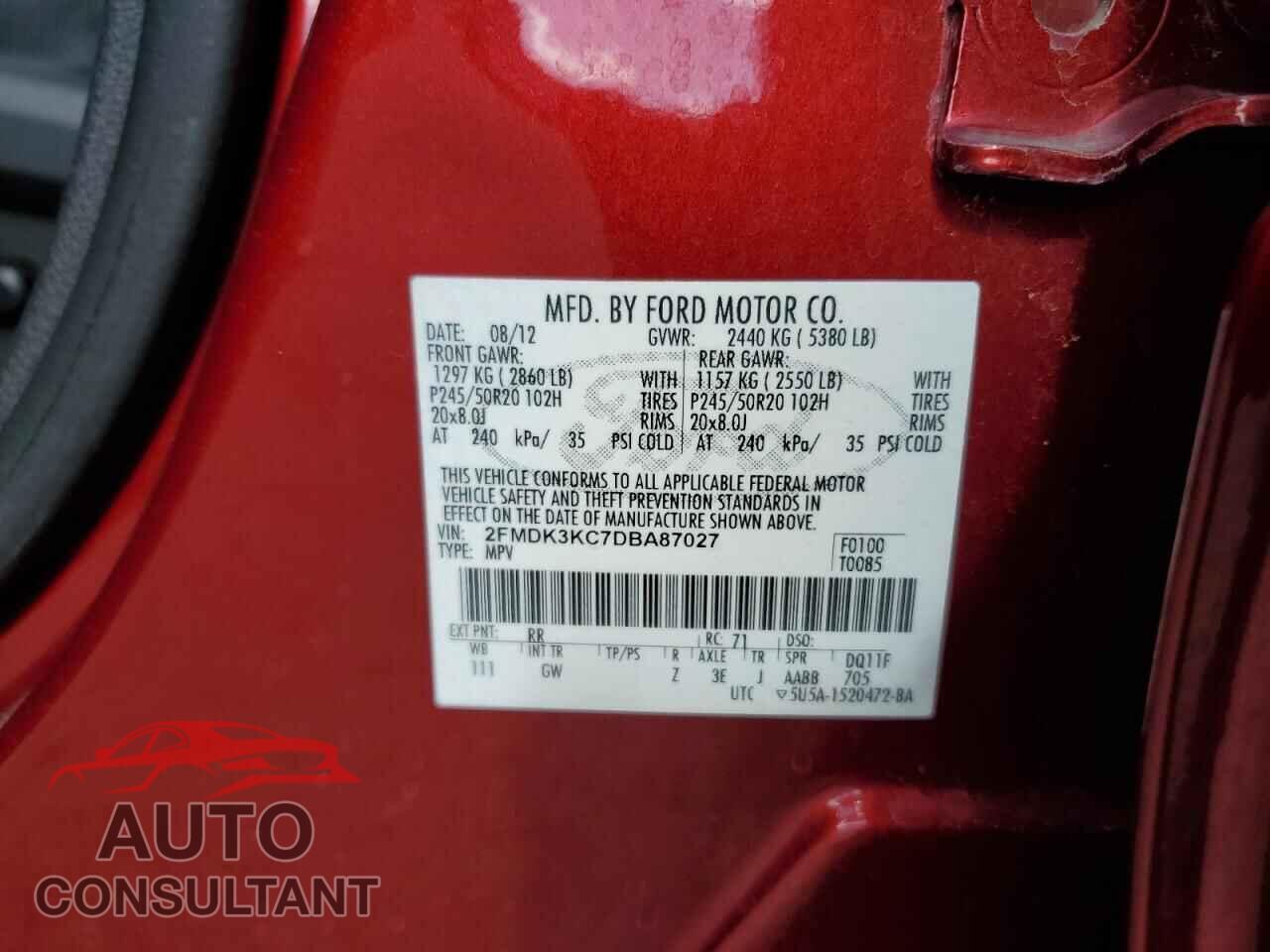 FORD EDGE 2013 - 2FMDK3KC7DBA87027