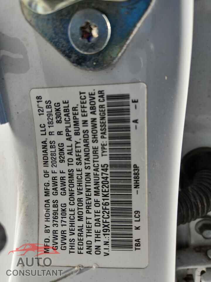HONDA CIVIC 2019 - 19XFC2F61KE204745