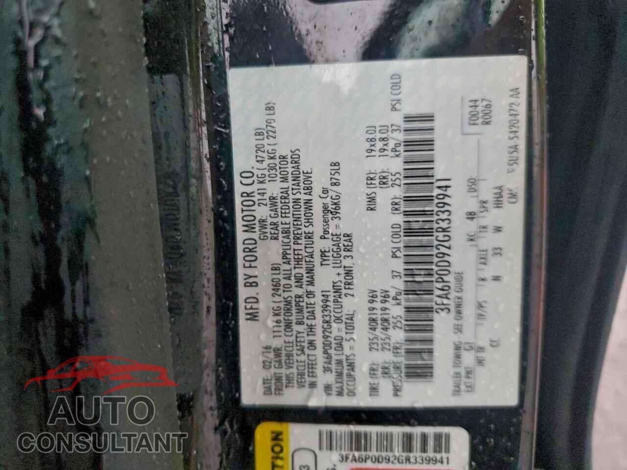 FORD FUSION 2016 - 3FA6P0D92GR339941