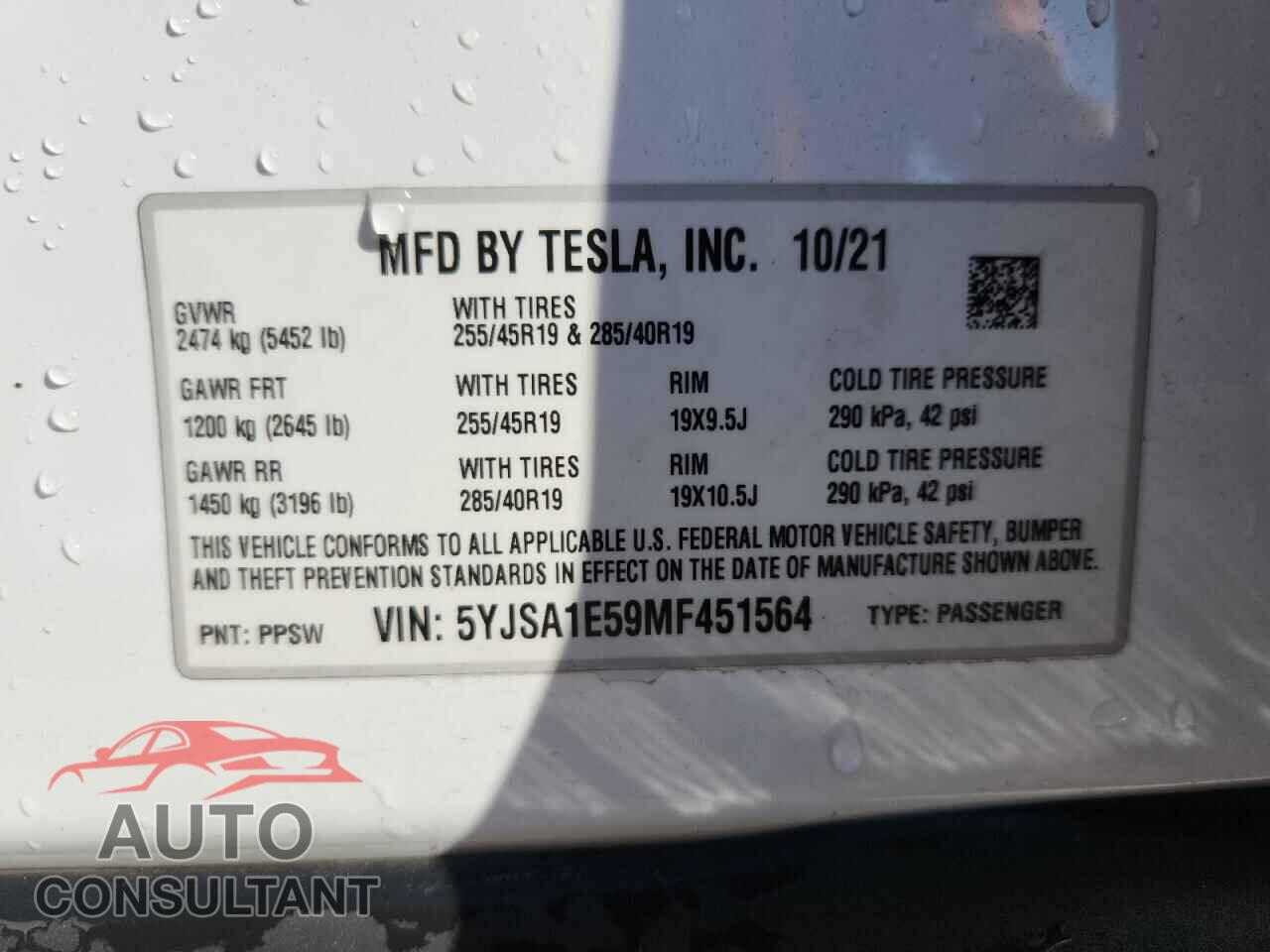 TESLA MODEL S 2021 - 5YJSA1E59MF451564