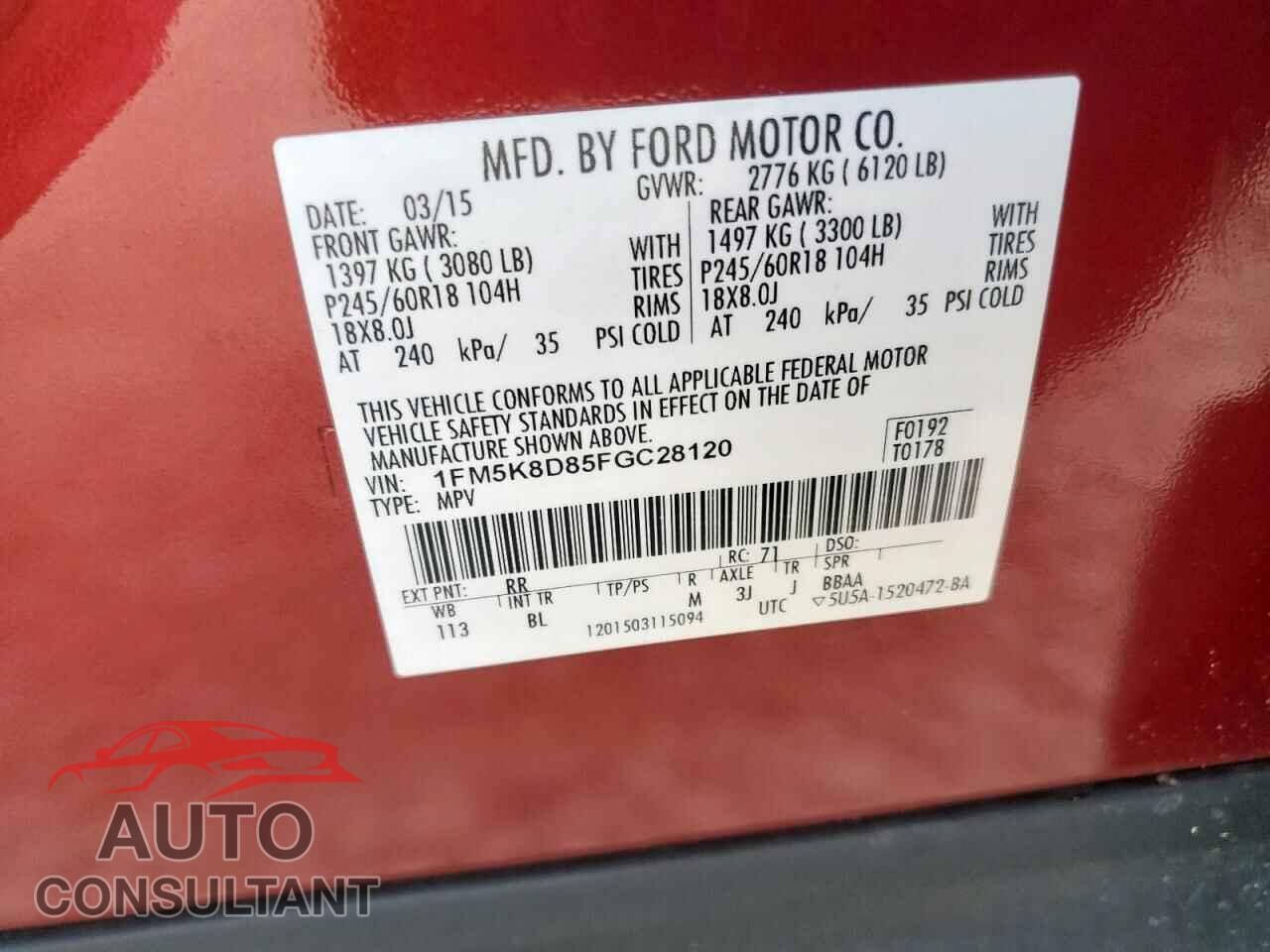 FORD EXPLORER 2015 - 1FM5K8D85FGC28120