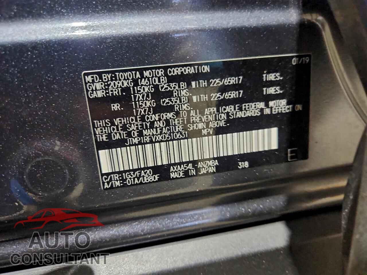 TOYOTA RAV4 2019 - JTMP1RFVXKD510631