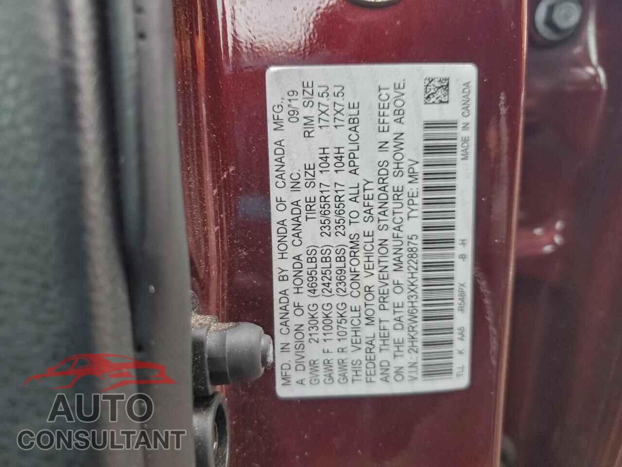 HONDA CRV 2019 - 2HKRW6H3XKH228875