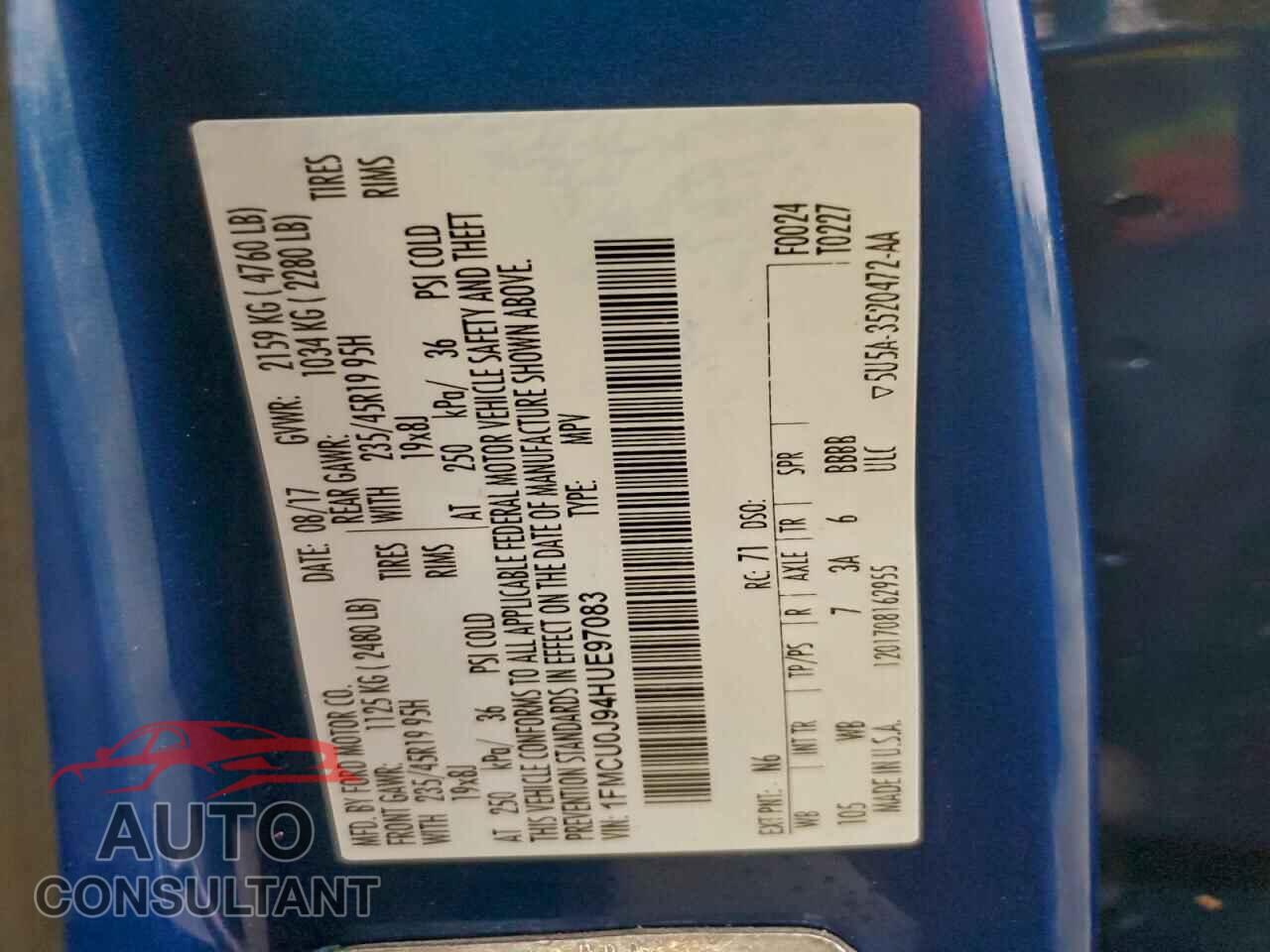 FORD ESCAPE 2017 - 1FMCU0J94HUE97083