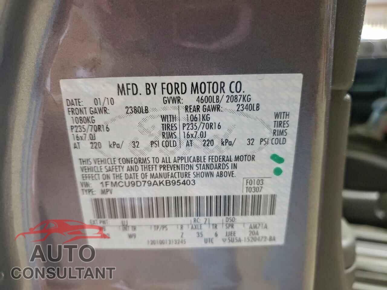 FORD ESCAPE 2010 - 1FMCU9D79AKB95403