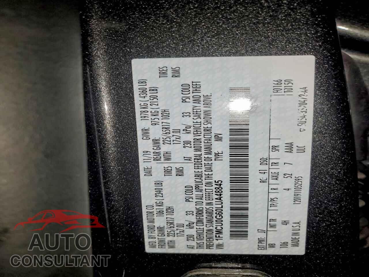 FORD ESCAPE 2020 - 1FMCU0G60LUA48845