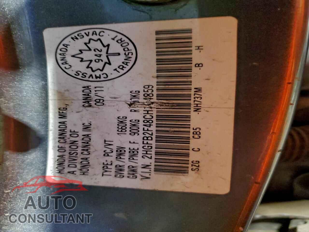 HONDA CIVIC 2012 - 2HGFB2F48CH104859
