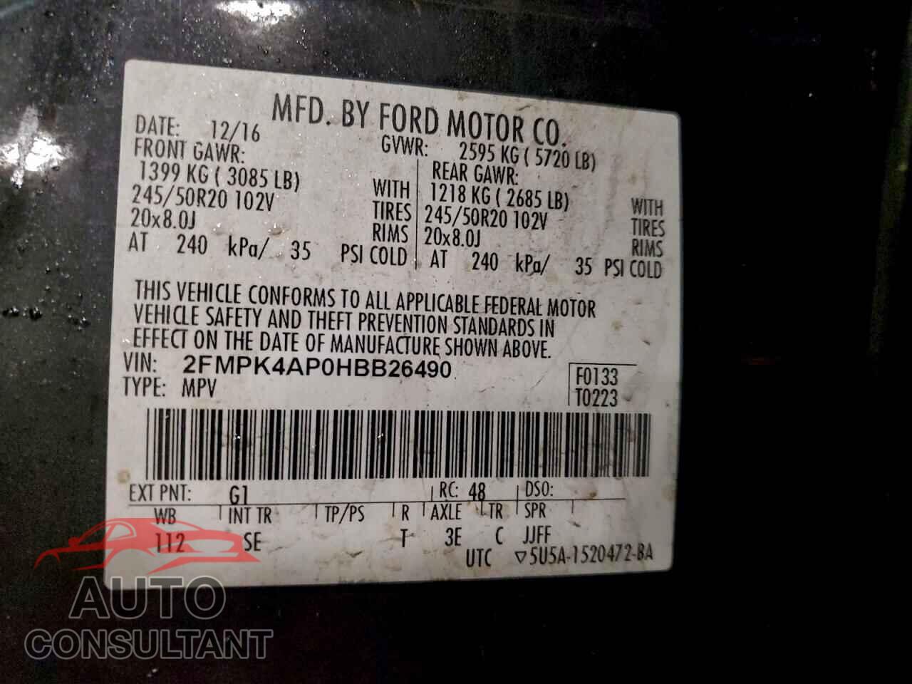 FORD EDGE 2017 - 2FMPK4AP0HBB26490