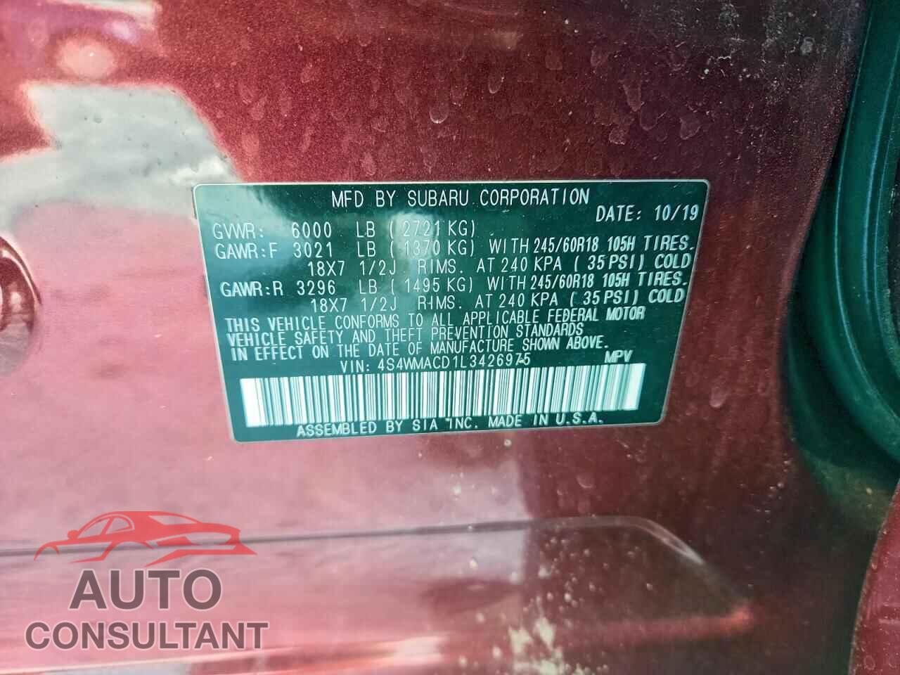 SUBARU ASCENT 2020 - 4S4WMACD1L3426975