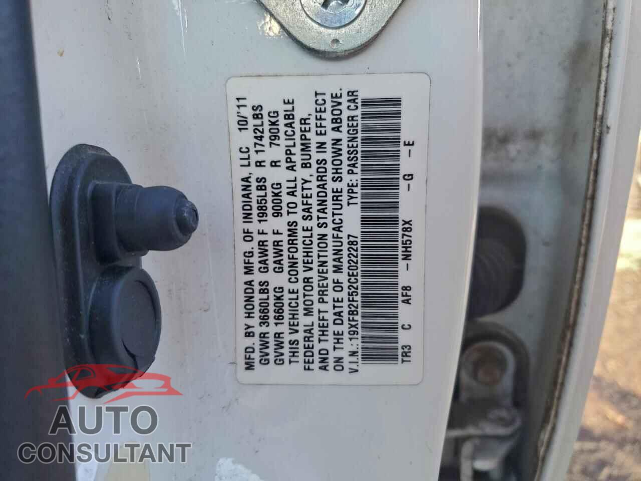 HONDA CIVIC 2012 - 19XFB2F52CE022287