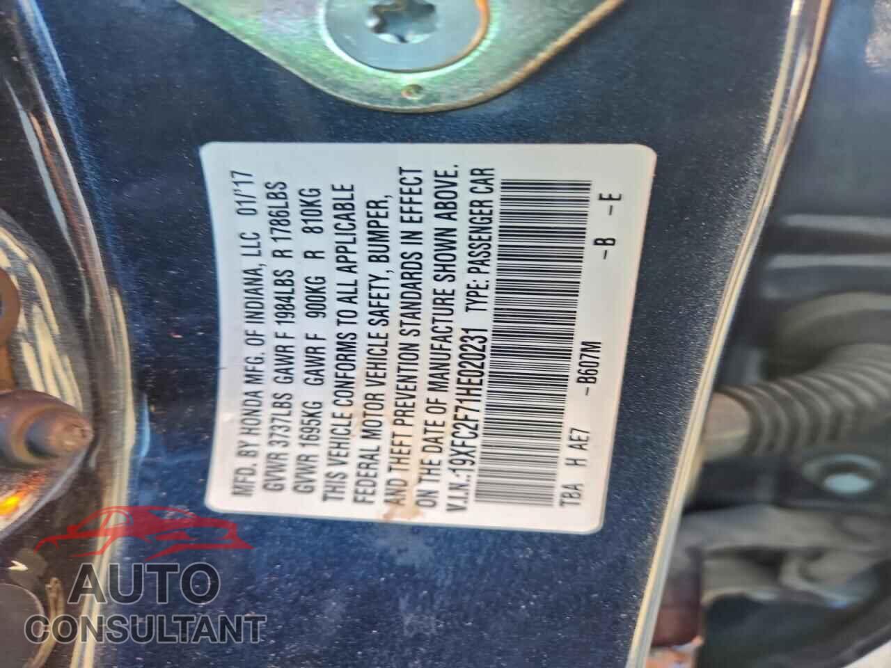 HONDA CIVIC 2017 - 19XFC2F71HE020231