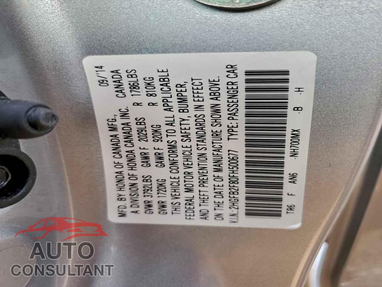 HONDA CIVIC 2015 - 2HGFB2F80FH500677