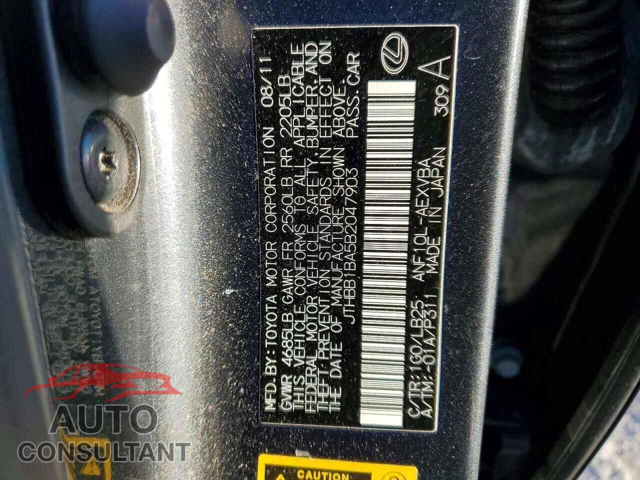 LEXUS HS 2011 - JTHBB1BA5B2047903