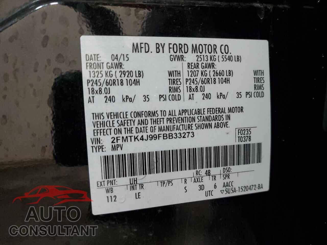 FORD EDGE 2015 - 2FMTK4J99FBB33273
