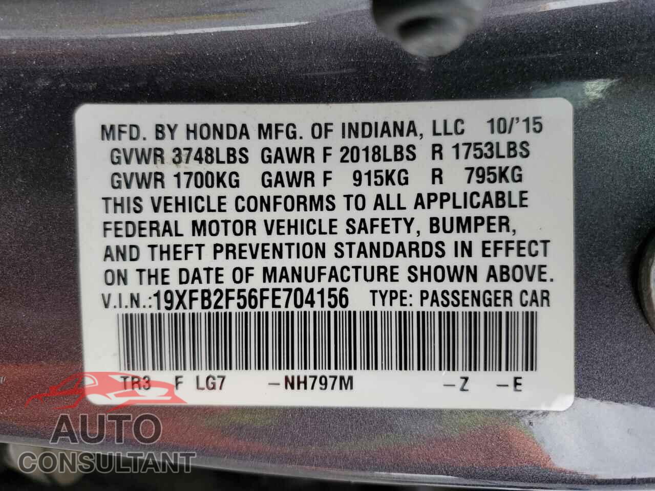 HONDA CIVIC 2015 - 19XFB2F56FE704156