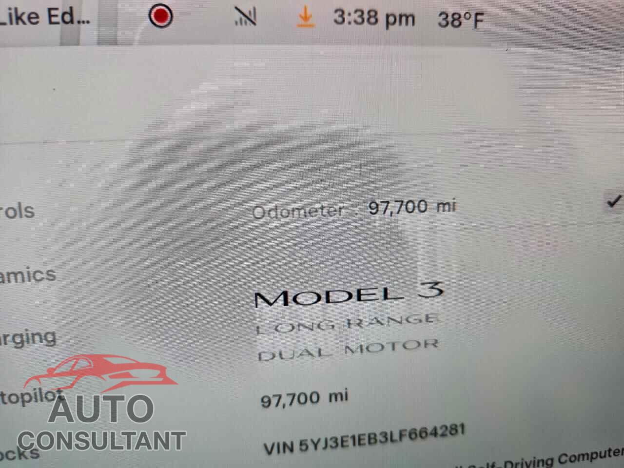 TESLA MODEL 3 2020 - 5YJ3E1EB3LF664281