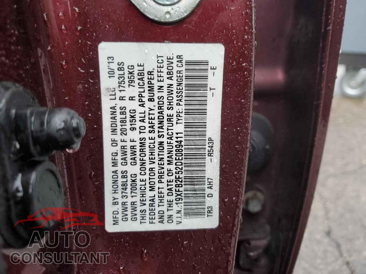 HONDA CIVIC 2013 - 19XFB2F52DE089411