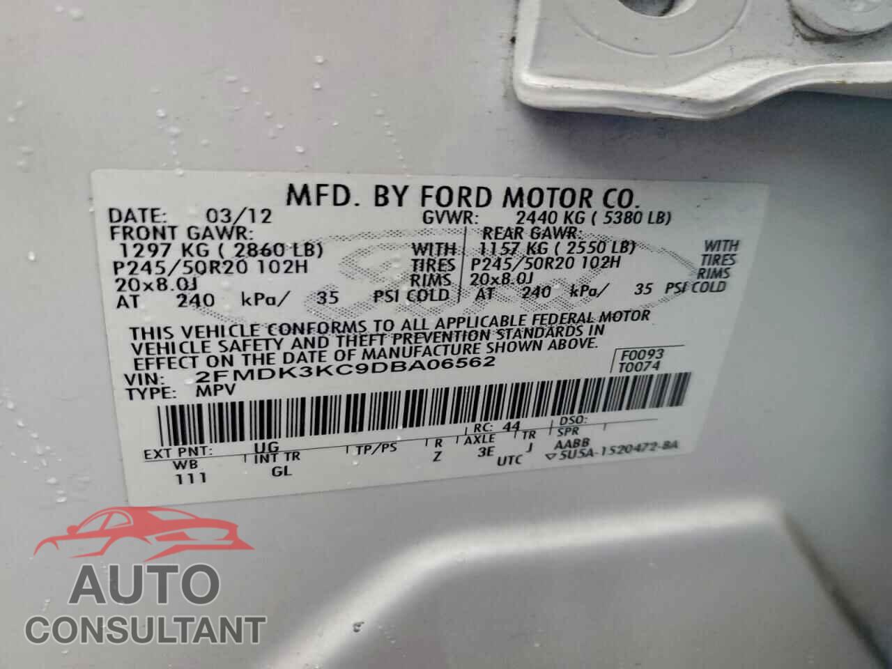 FORD EDGE 2013 - 2FMDK3KC9DBA06562
