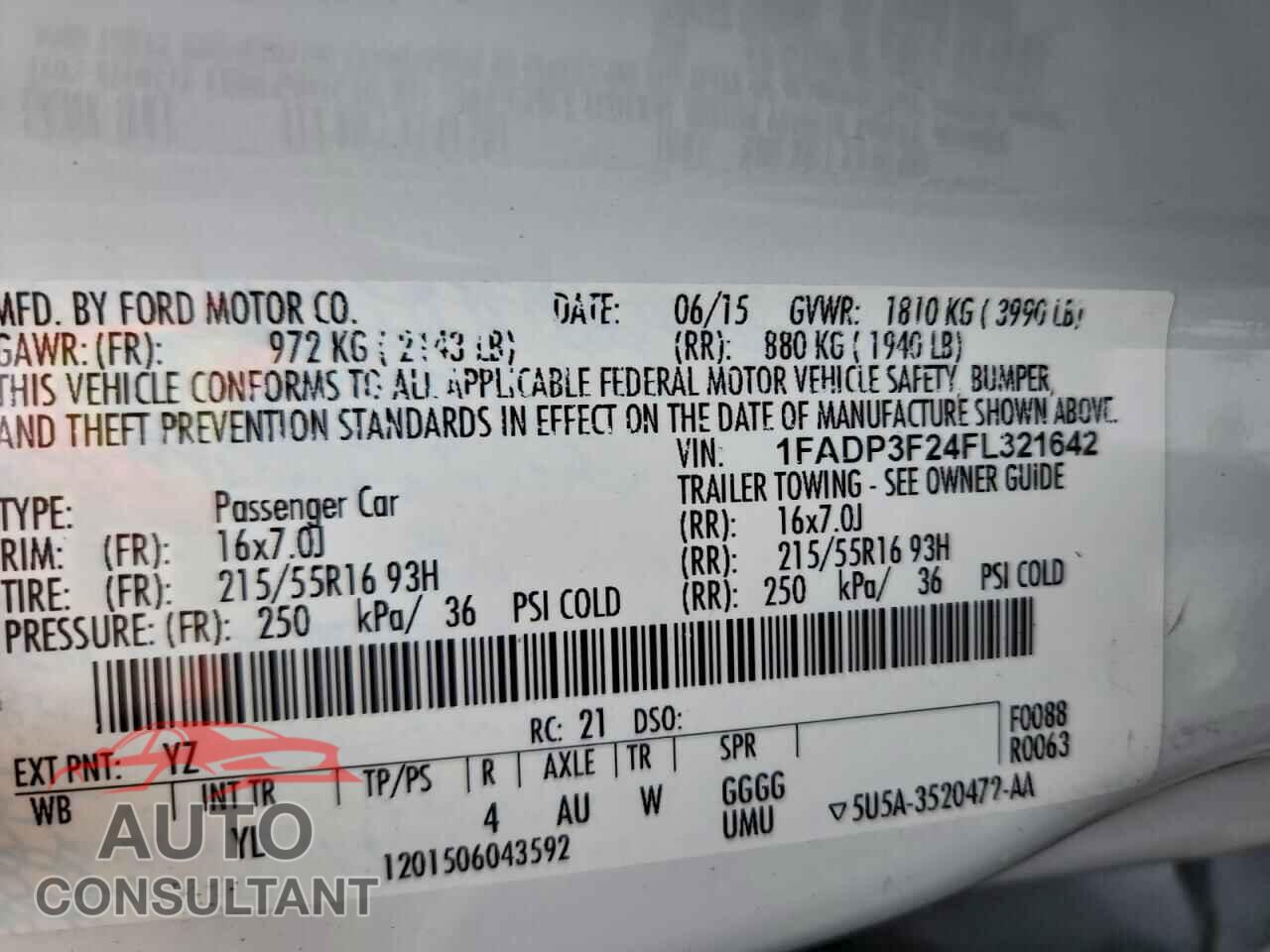 FORD FOCUS 2015 - 1FADP3F24FL321642