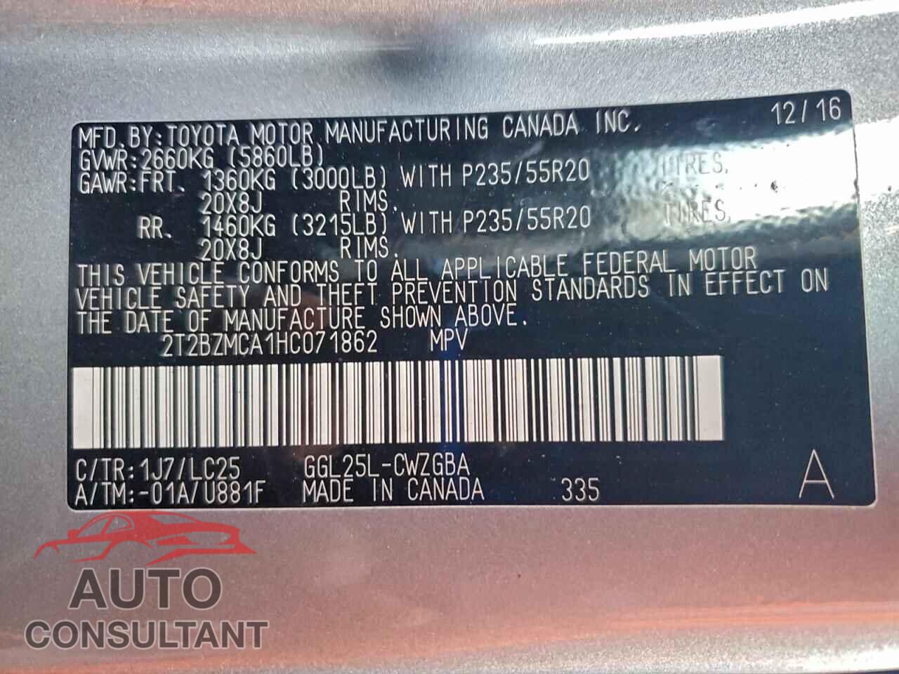 LEXUS RX350 2017 - 2T2BZMCA1HC071862