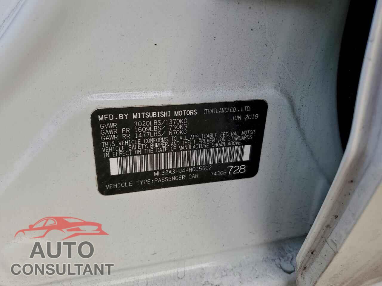 MITSUBISHI MIRAGE 2019 - ML32A3HJ4KH015502