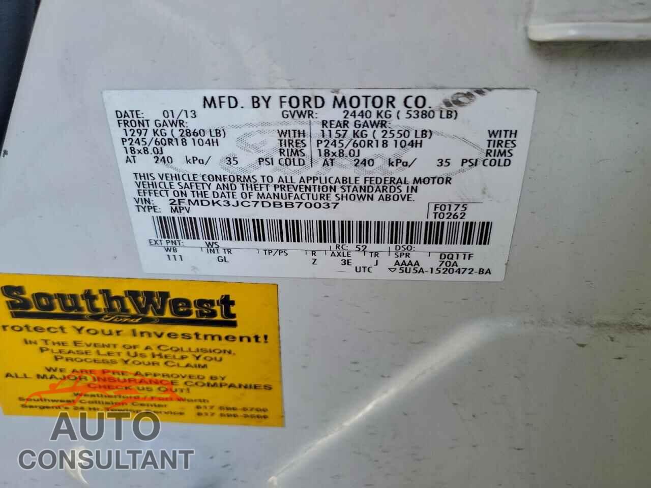 FORD EDGE 2013 - 2FMDK3JC7DBB70037