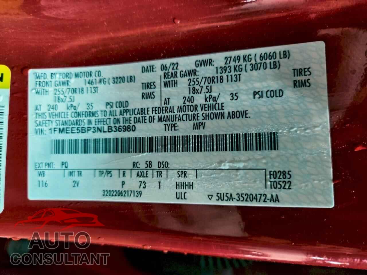 FORD BRONCO 2022 - 1FMEE5BP3NLB36980