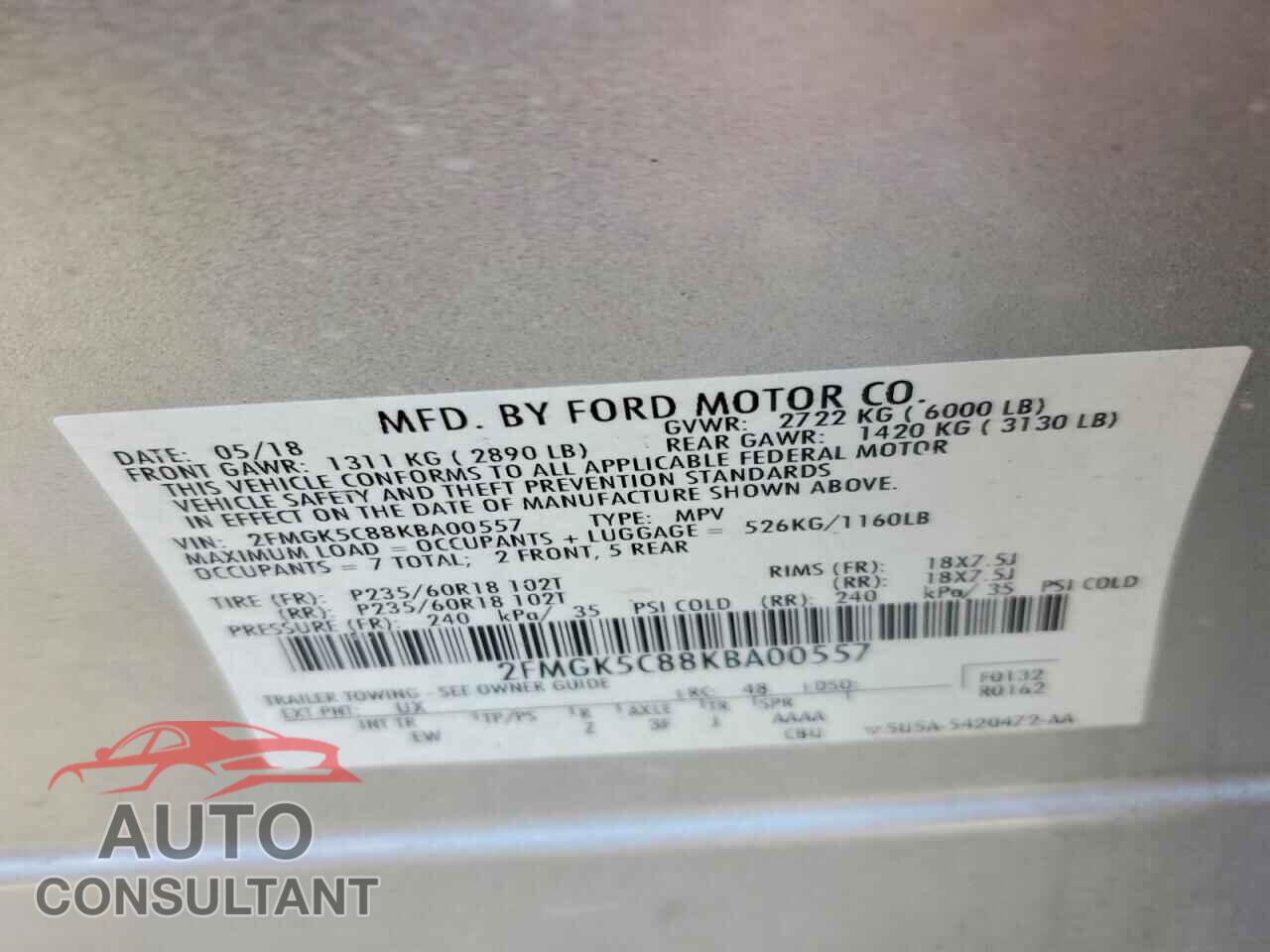 FORD FLEX 2019 - 2FMGK5C88KBA00557