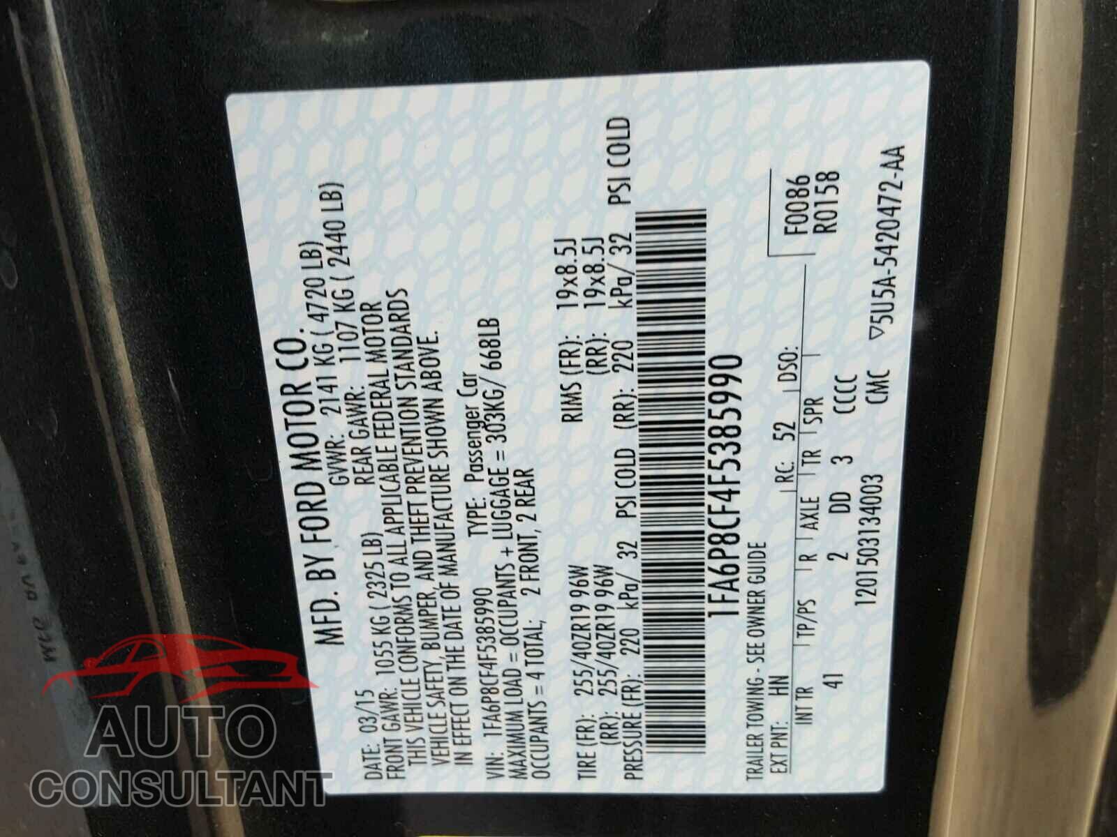 FORD MUSTANG 2015 - 1FA6P8CF4F5385990