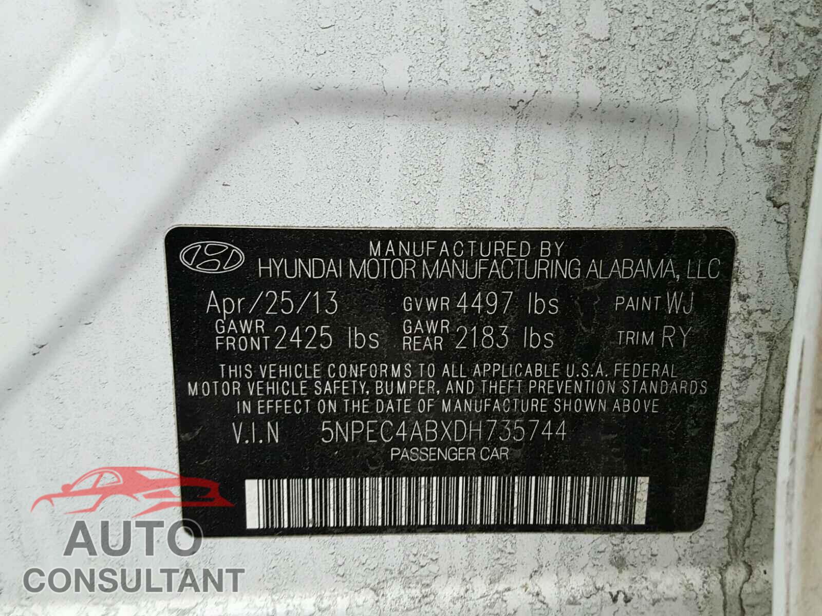 HYUNDAI SONATA 2013 - 5NPEC4ABXDH735744