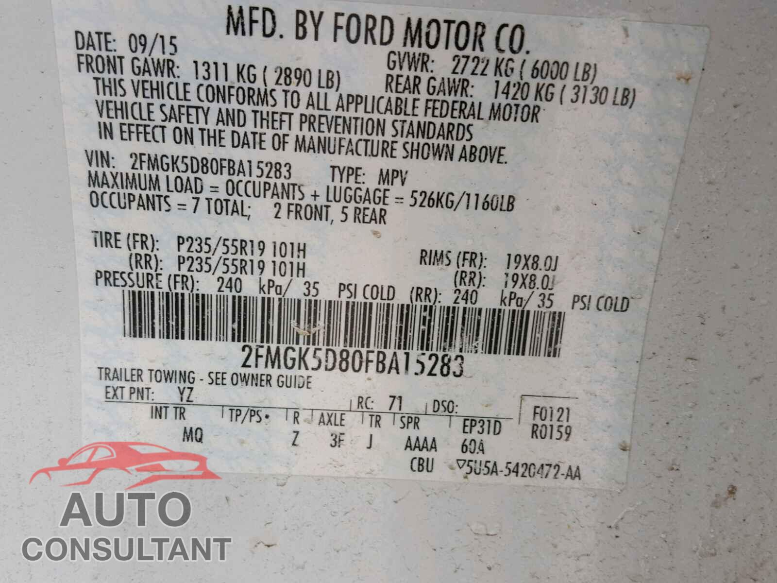 FORD FLEX 2015 - 2FMGK5D80FBA15283