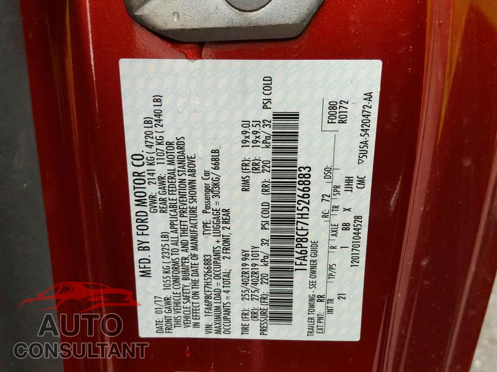 FORD MUSTANG 2017 - 1FA6P8CF7H5266883