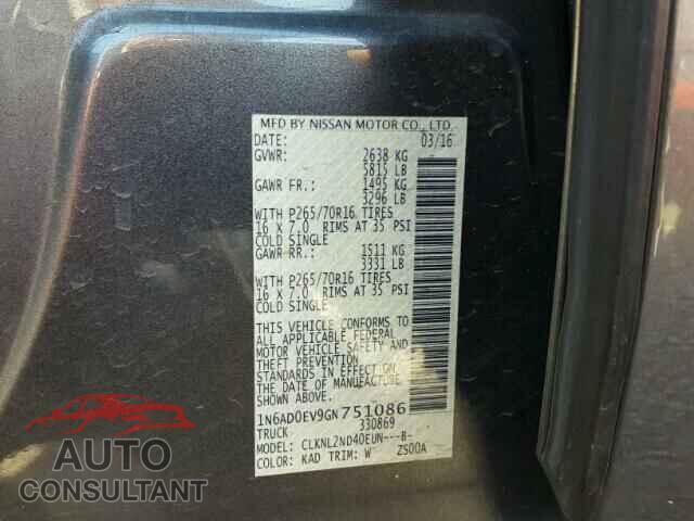 NISSAN FRONTIER 2016 - 1N6AD0EV9GN751086