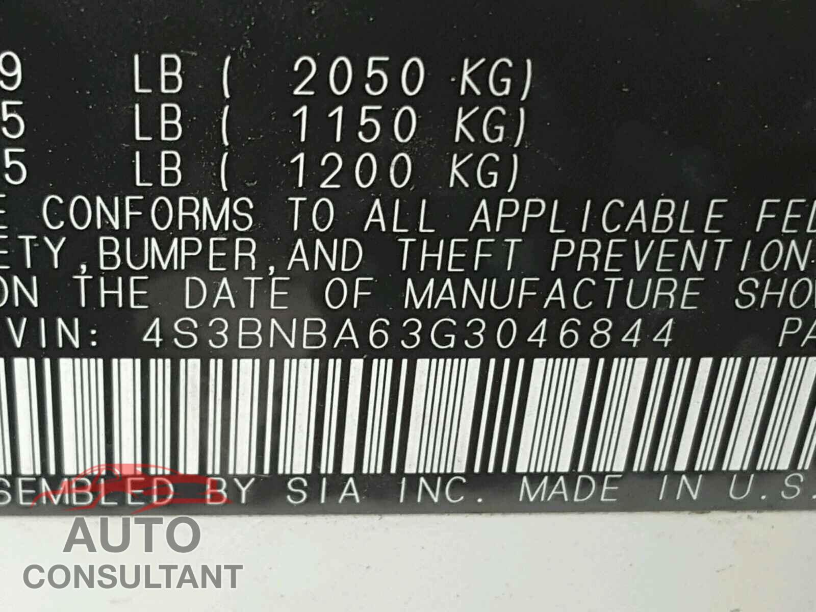 SUBARU LEGACY 2016 - 4S3BNBA63G3046844
