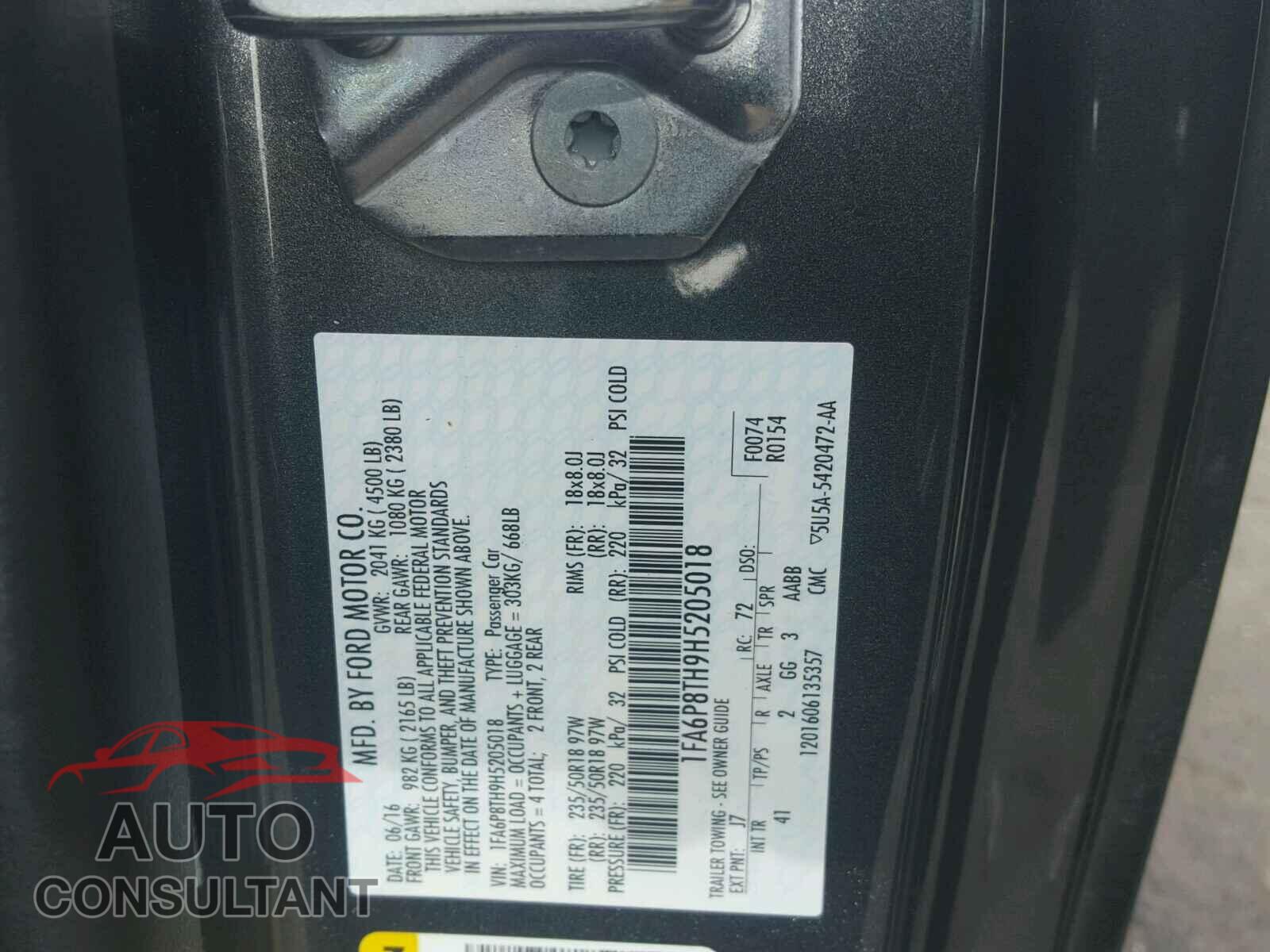 FORD MUSTANG 2017 - 1FA6P8TH9H5205018
