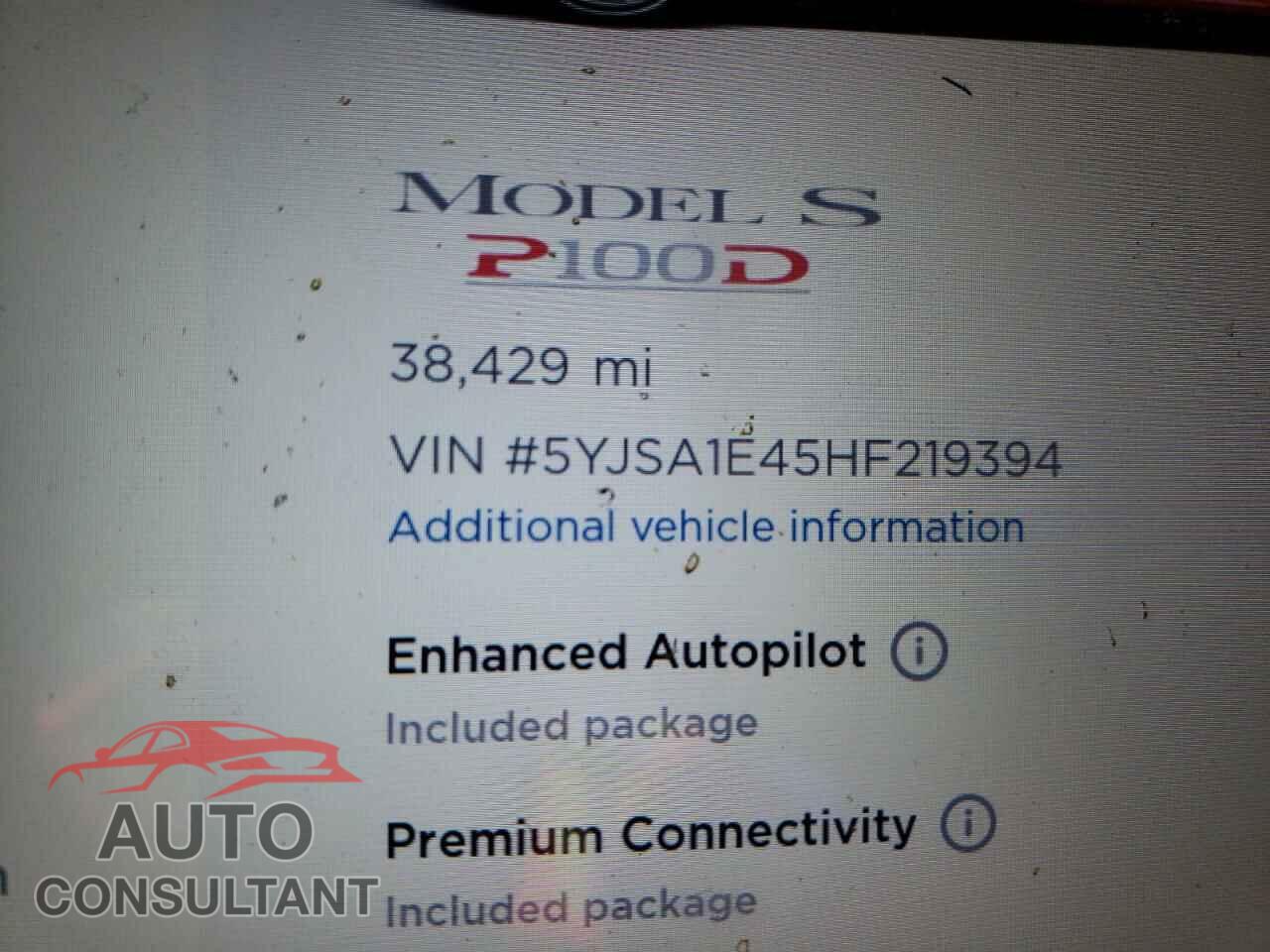 TESLA MODEL S 2017 - 5YJSA1E45HF219394