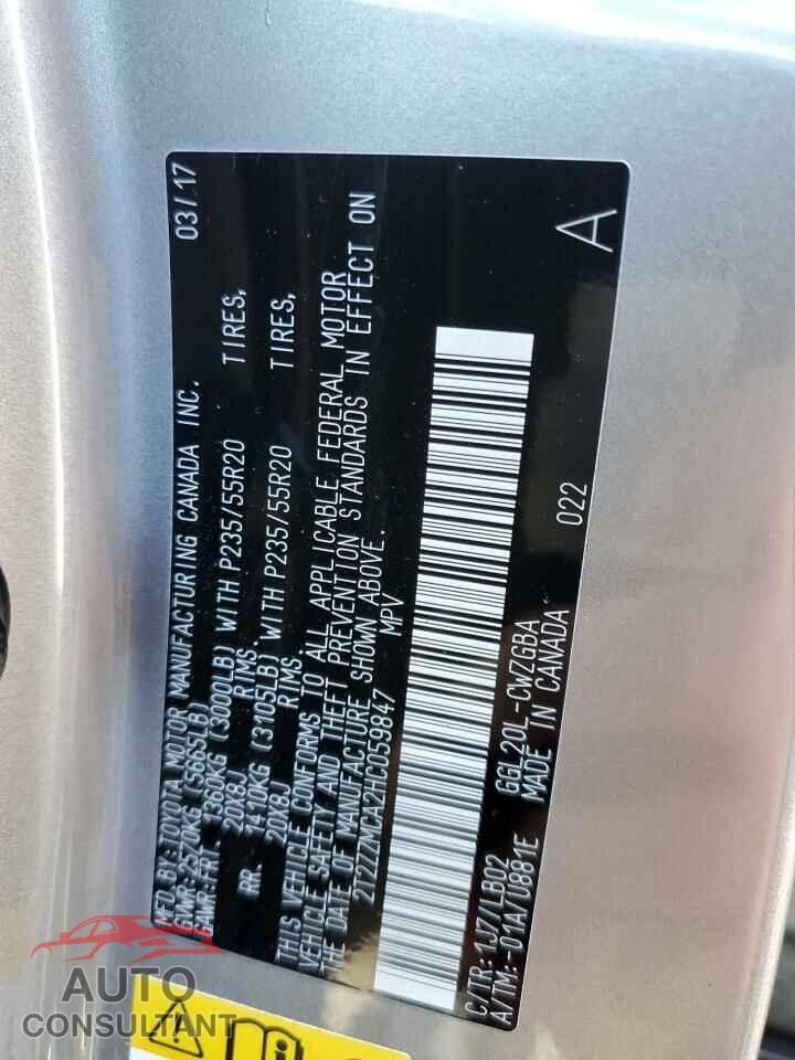 LEXUS RX350 2017 - 2T2ZZMCA2HC059847