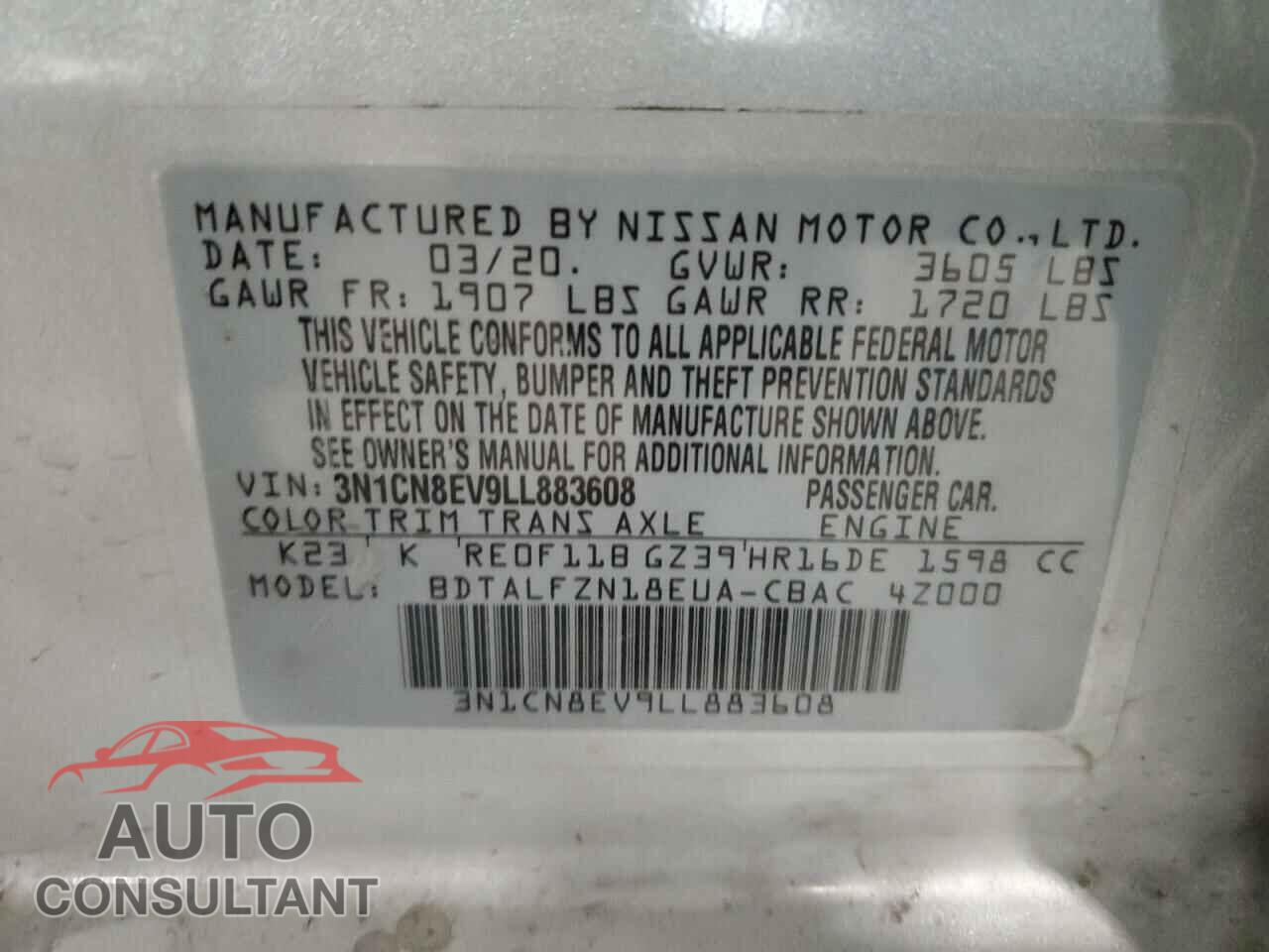 NISSAN VERSA 2020 - 3N1CN8EV9LL883608