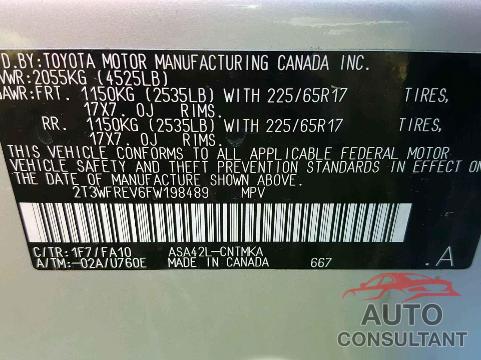 TOYOTA RAV4 2015 - 2T3WFREV6FW198489
