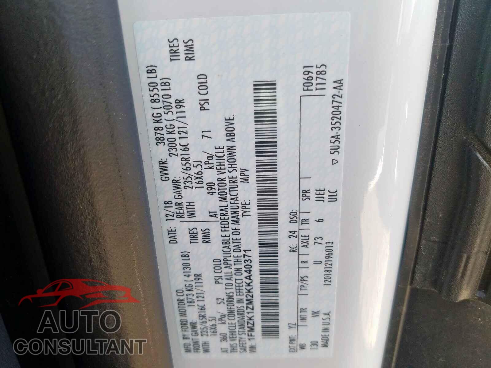 FORD TRANSIT CO 2019 - 3N1CN8EV3ML841646