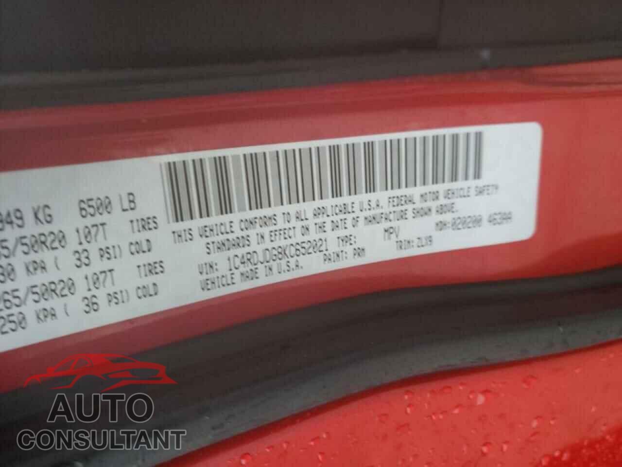 DODGE DURANGO 2019 - 1C4RDJDG8KC652021