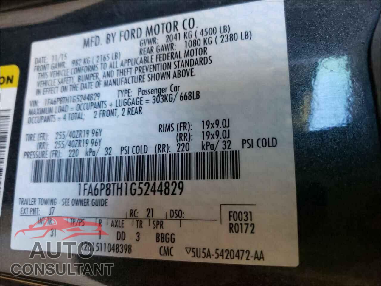 FORD MUSTANG 2016 - 1FA6P8TH1G5244829