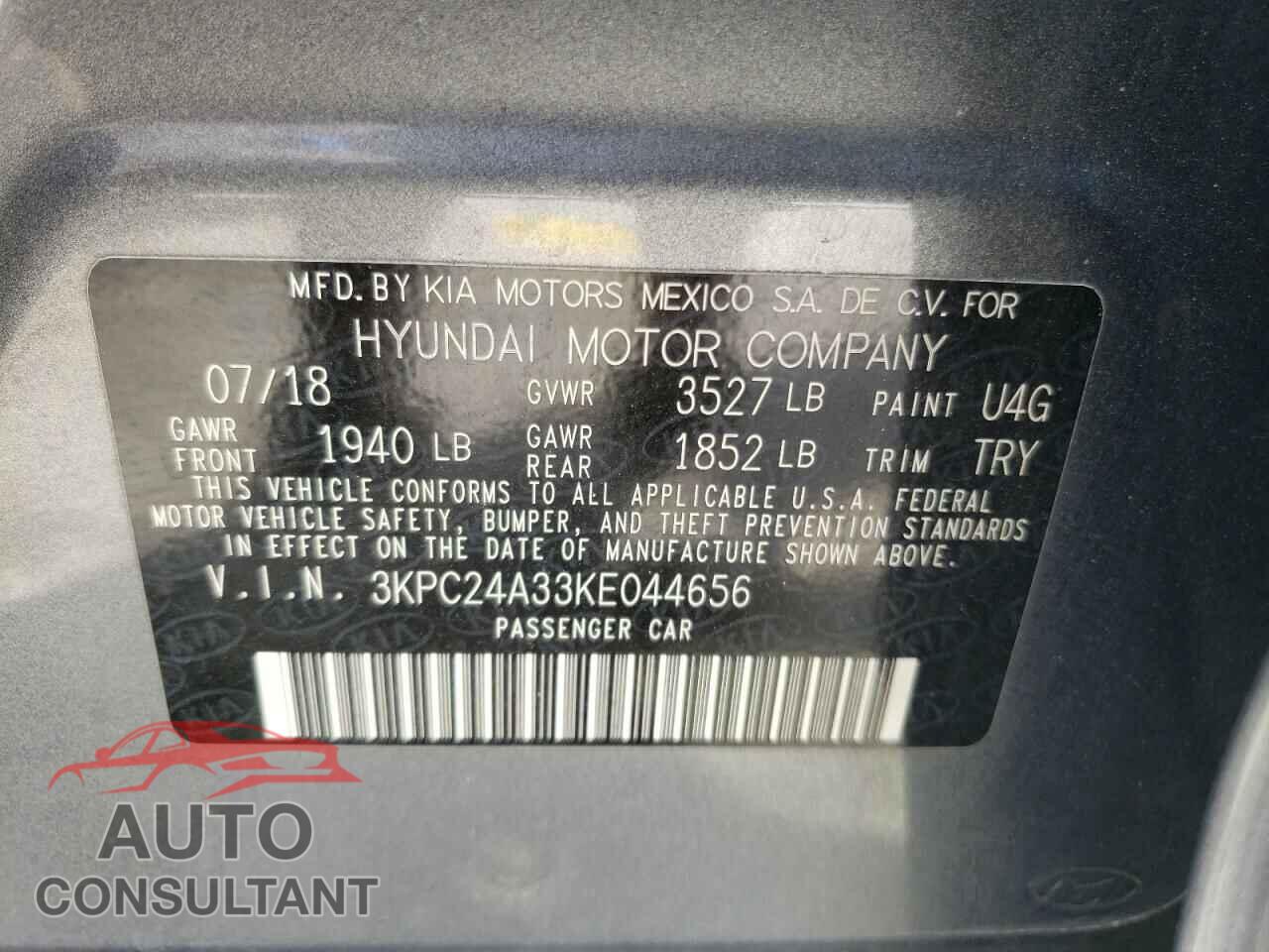 HYUNDAI ACCENT 2019 - 3KPC24A33KE044656
