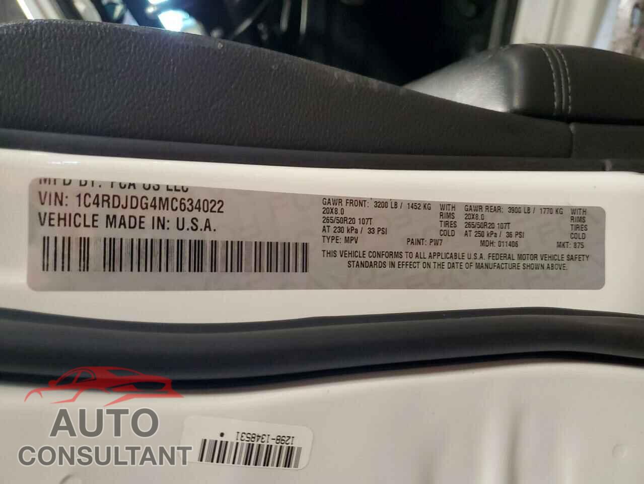 DODGE DURANGO 2021 - 1C4RDJDG4MC634022