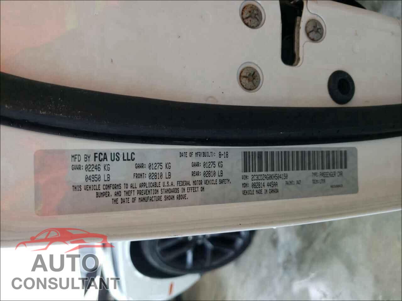 DODGE CHALLENGER 2019 - 2C3CDZAG0KH504150