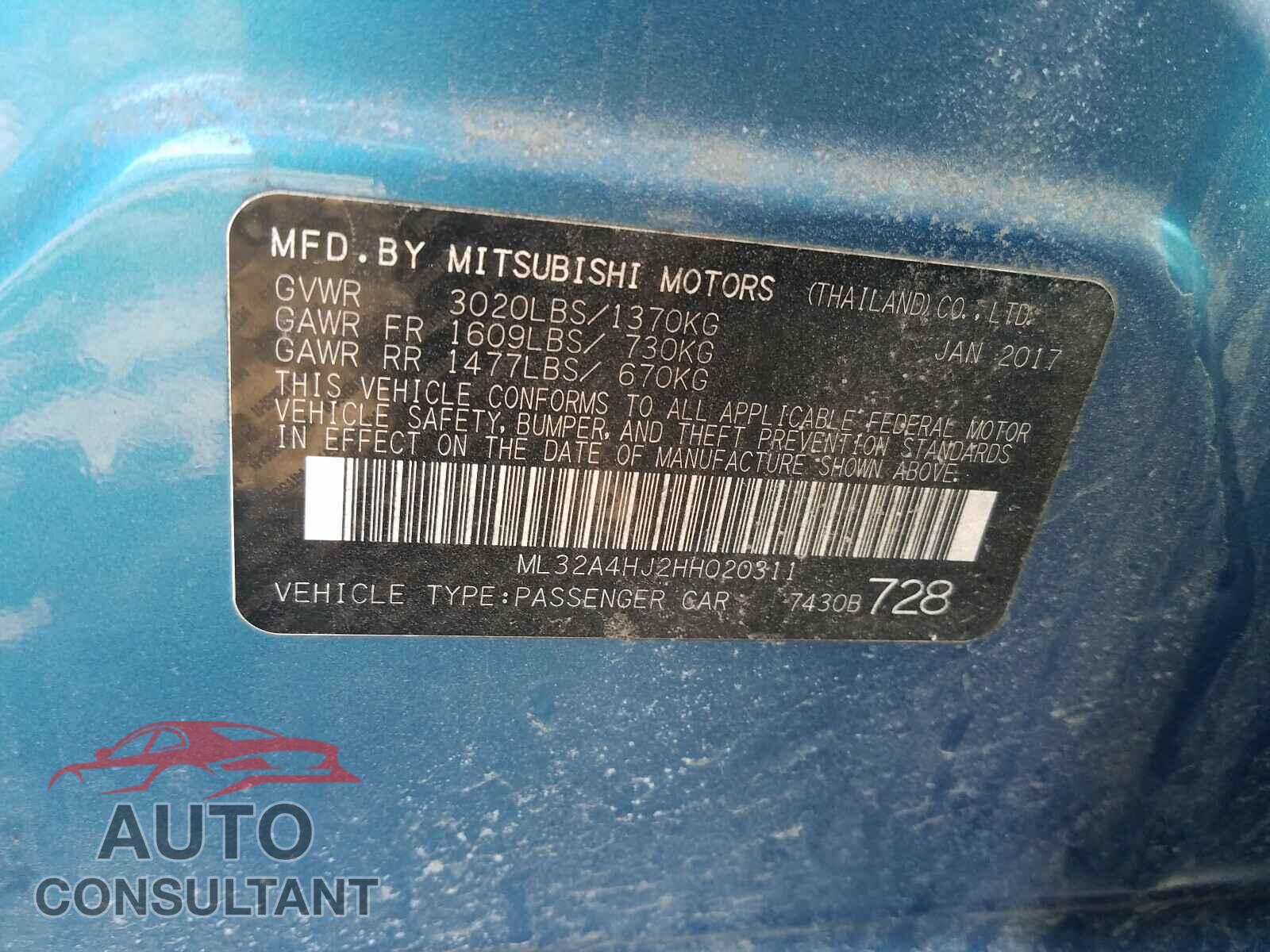 MITSUBISHI MIRAGE 2017 - ML32A4HJ2HH020311
