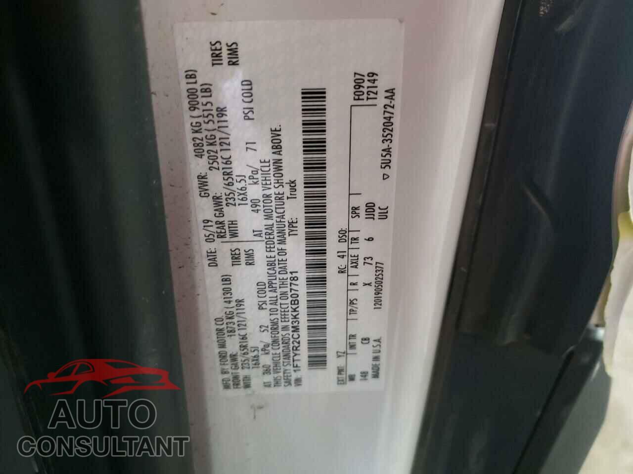 FORD TRANSIT CO 2019 - 1FTYR2CM3KKB07781