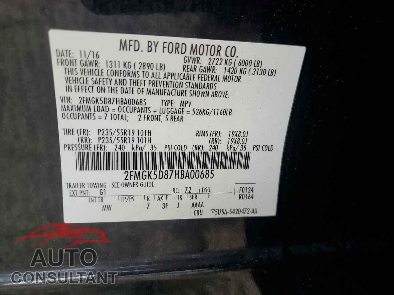 FORD FLEX 2017 - 2FMGK5D87HBA00685
