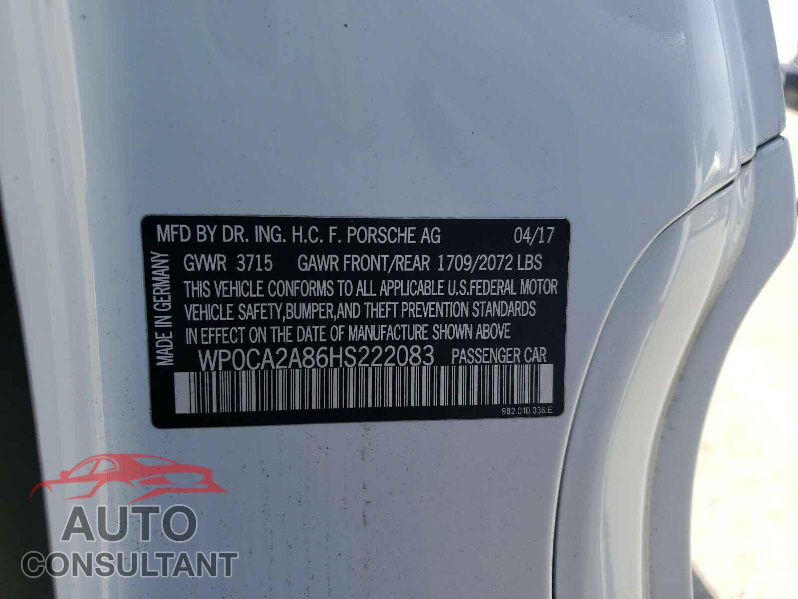 PORSCHE BOXSTER 2017 - WP0CA2A86HS222083